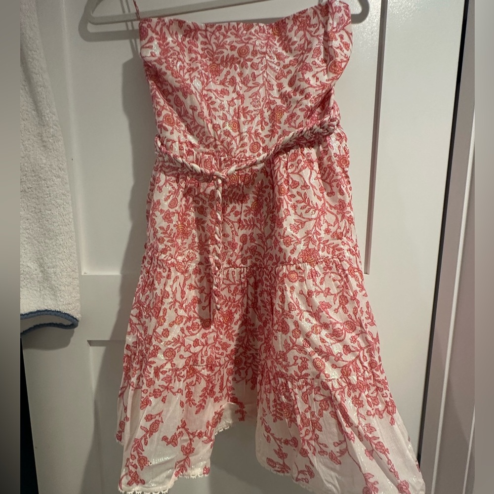 Poupette St. Barth Strapless Dress in Pink and White